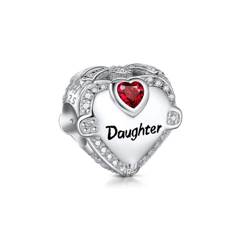 Hot Selling 925 Silver Sibling Daughter Heart-Shaped Charm Bead Suitable For Original European Bracelet DIY Women's Jewelry Gift