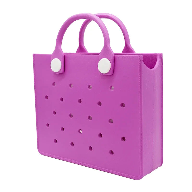 Fashion Storage EVA Large Leather Shoulder Bag Beach Tote Travel Handbag Storage for Women Casual Waterproof Bag Hole Fit Charms