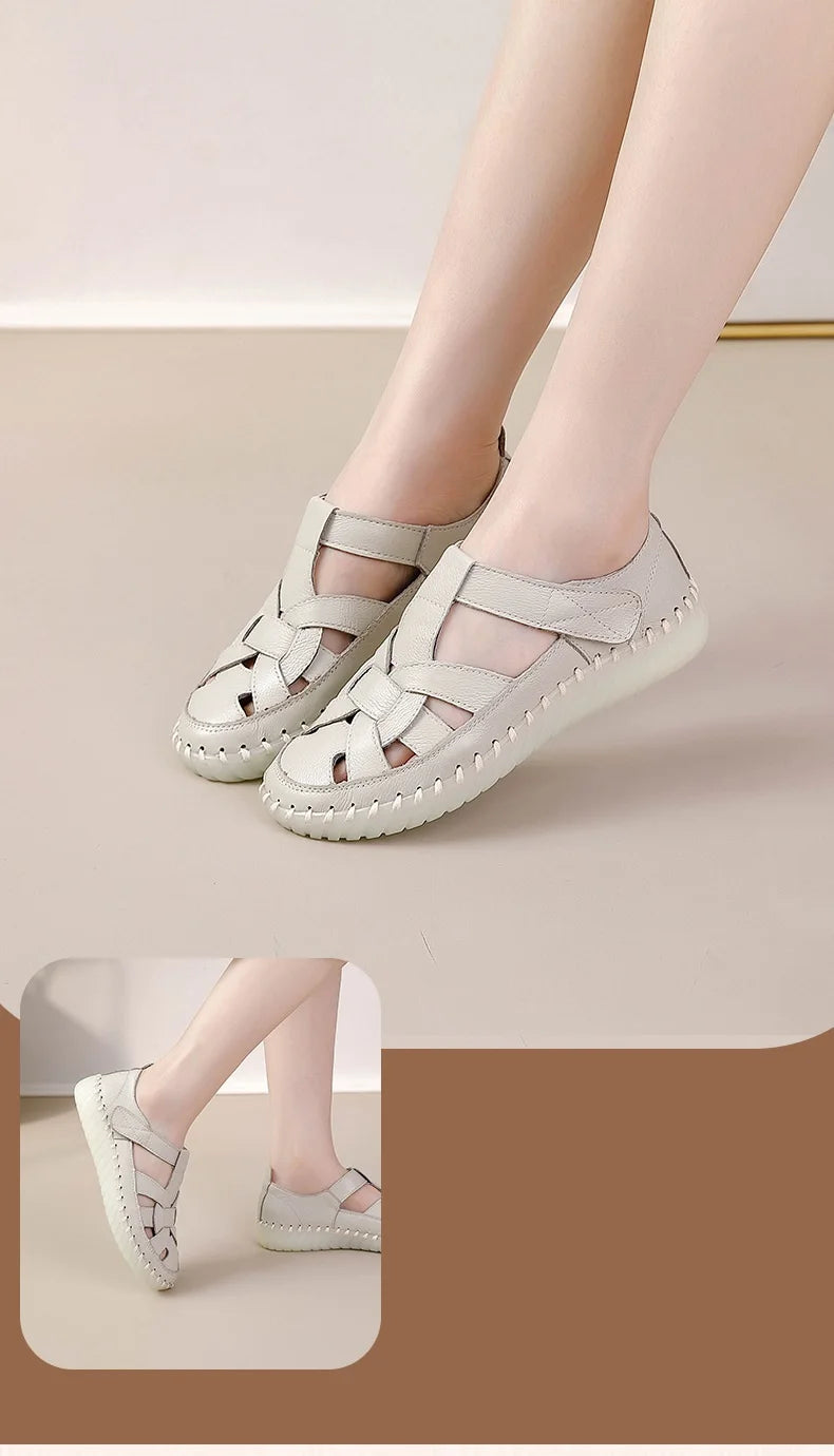 Newest gladiator summer sandals women's big size 43 woman real leather sandals ladies patchwork strap Non-slip flats