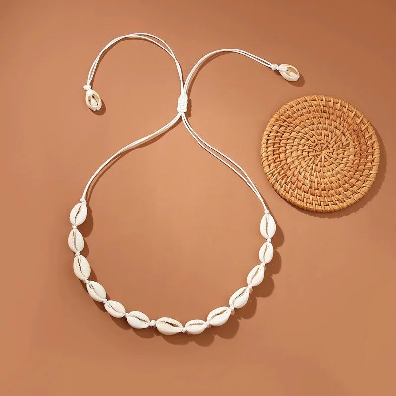 2pcs Handmade Shell Pendants Necklace Women Summer Beach Bohemian Shell Choker Necklace Collar Decor Fashion Jewelry Accessories