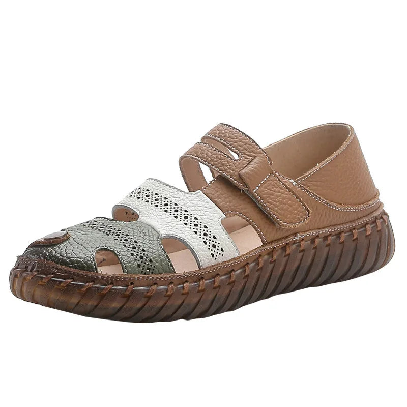 Newest gladiator summer sandals women's big size 43 woman real leather sandals ladies patchwork strap Non-slip flats