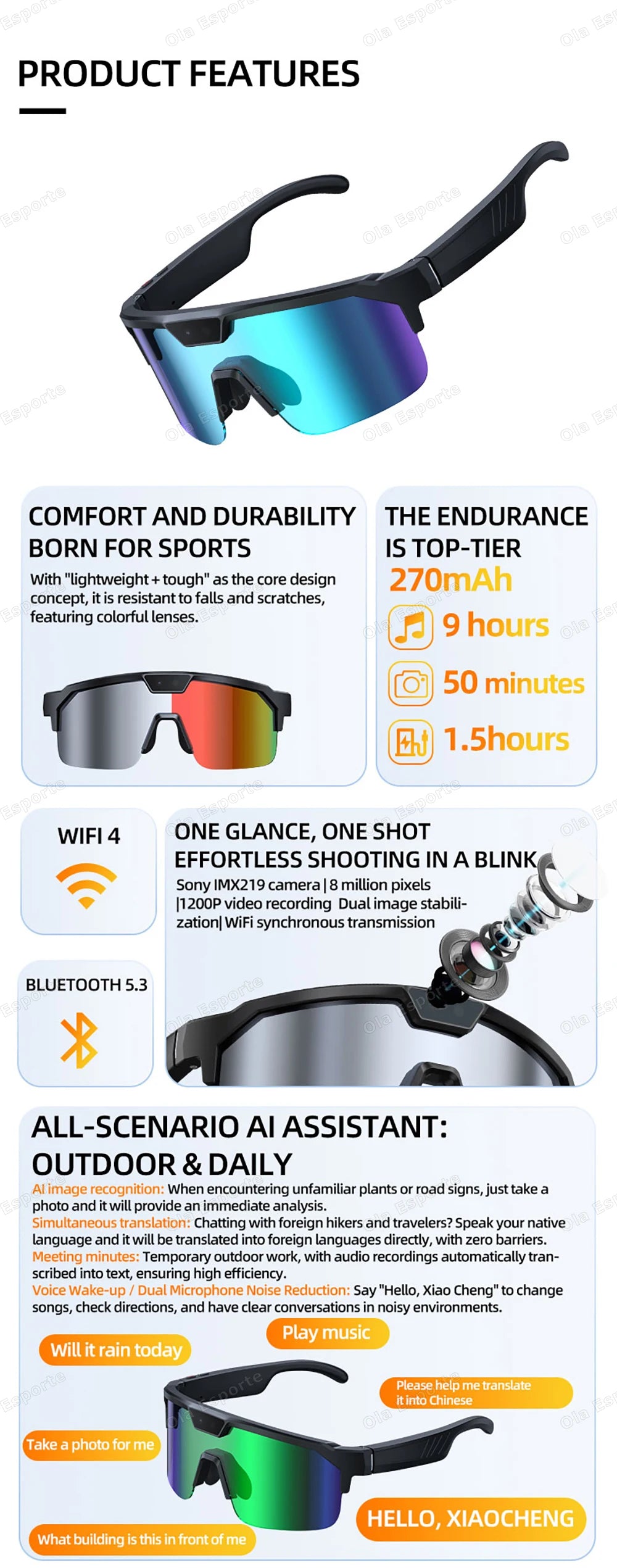 2026 New AI Smart Shooting & Recording Glasses with 800W Camera HD Anti-shake Bicycle Riding Shooting Artifact Windproof Goggles