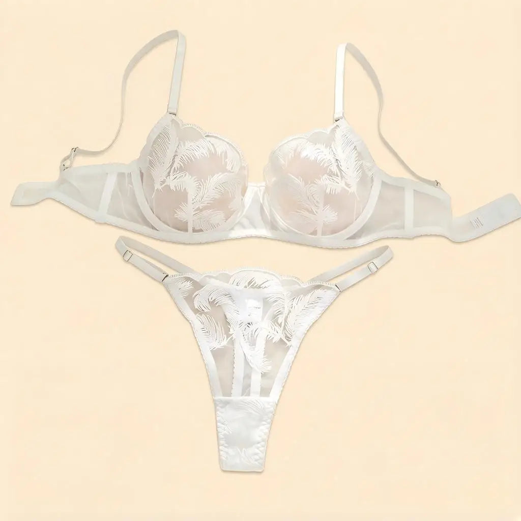 White Feather Comfortable Underwear Set Soft Fashionable Women's Close-Fitting Apparel Combination