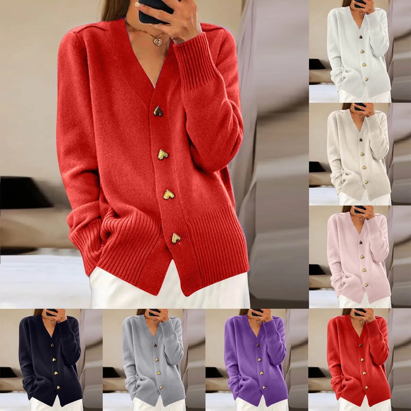 Fall Daily  for Women V Neck Love Button Down Casual Long Sleeve Knitted Sweaters Fall Daily Coat Winter Battoming Shirt