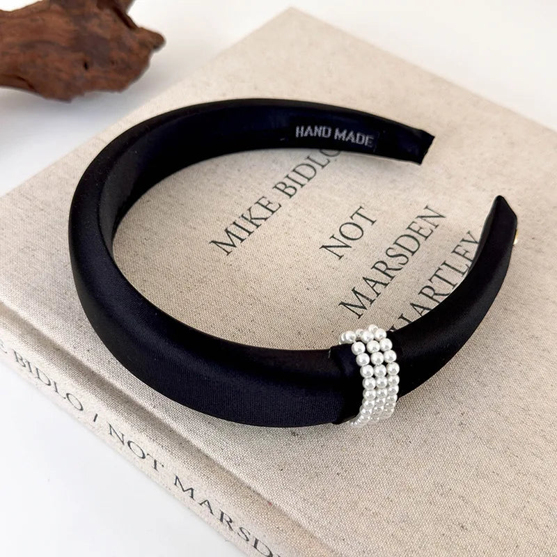 Retro Pearl Satin Headband for Women