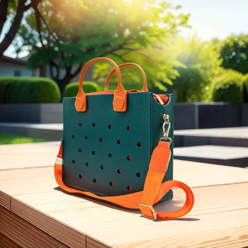Fashion Storage EVA Large Leather Shoulder Bag Beach Tote Travel Handbag Storage for Women Casual Waterproof Bag Hole Fit Charms