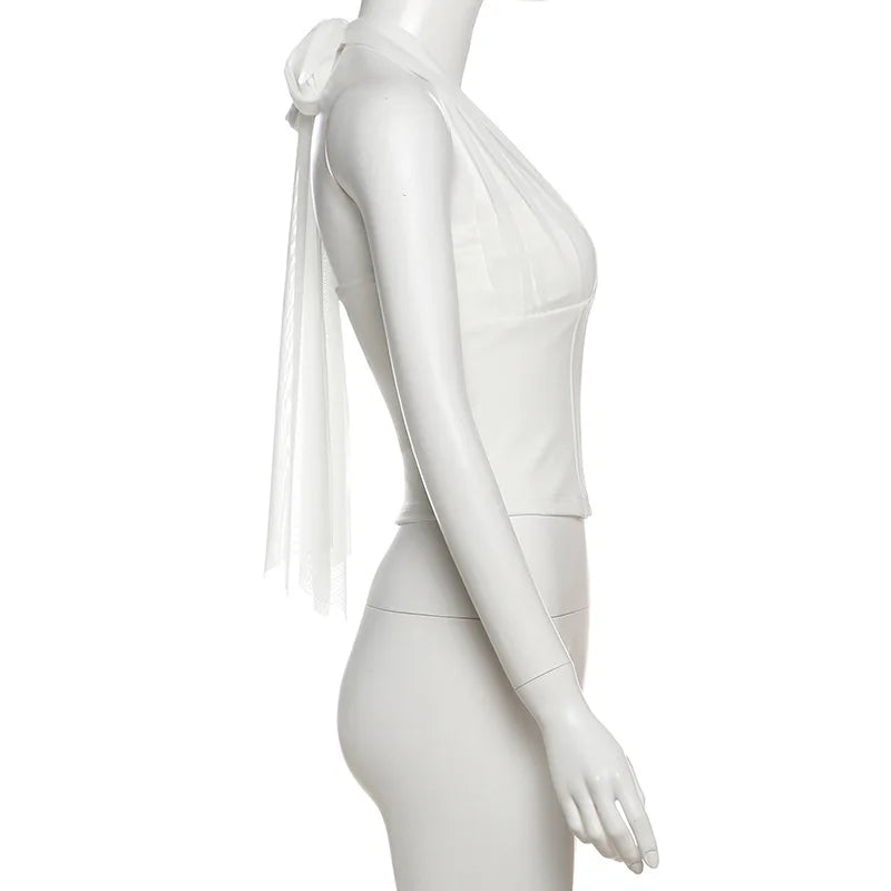 High Quality Hot Selling Wholesale 2025 New Women's Clothing Sexy Mesh Hanging Neck Imitation Fish Bone Exposed Navel Vest Women