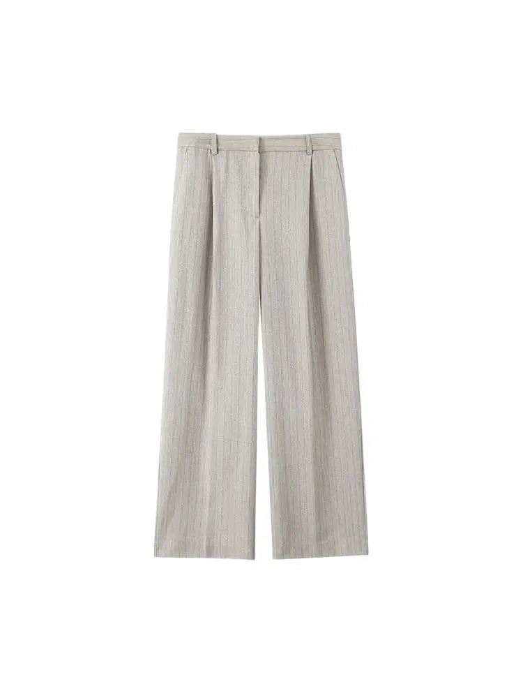 Women Fashion Striped Cropped Waistcoat Top And High Waist Front Dart Wide Leg Pants Female Two Piece Sets Mujer