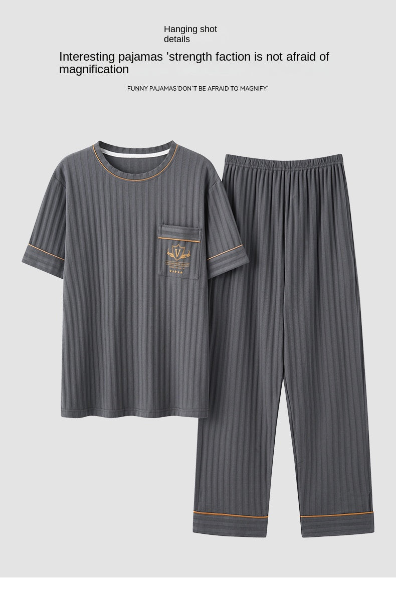L-5XL Summer Elegant Men Pyjamas Knited Cotton Pajamas Set Long Pant Sleepwear Pyjamas Night Suits Pijamas Plus Size Homewear PJ