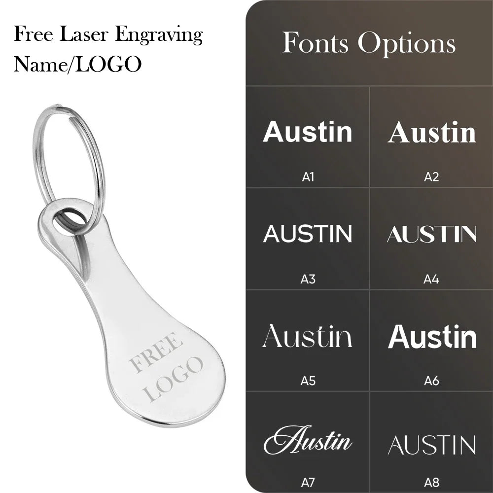 10PCS Free Custom Logo Shopping Cart Trolley Token Key Ring Hanger Loose Shopping Cart Chip Stainless Steel Shopping Cart Tools