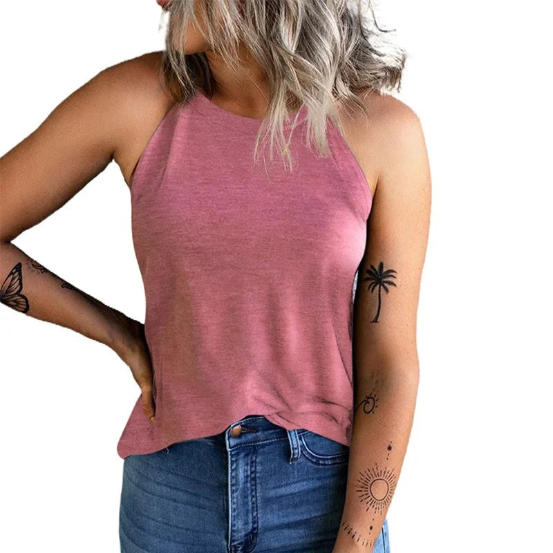 2026 Women's Summer Clothing Top Halter-neck Vest Shirts Women Wear Solid Color Slim-fit Sleeveless Round Neck Blouse For Women