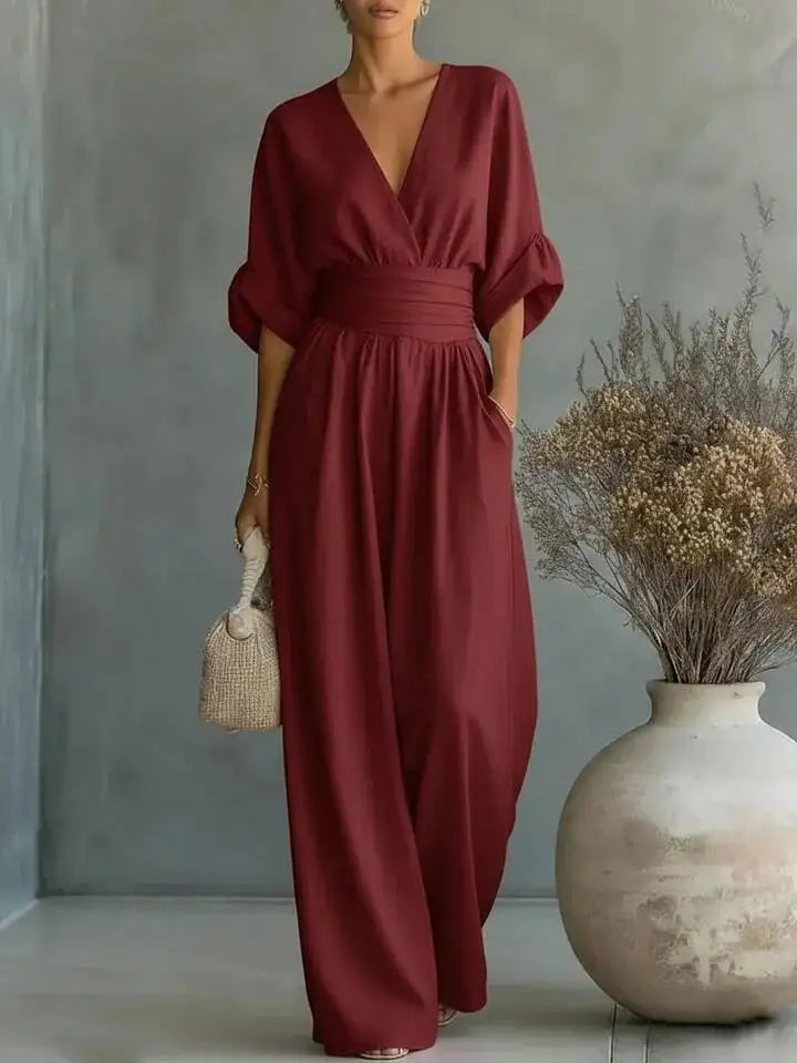 Women’s Elegant Slim Fit V-Neck Jumpsuit 2026