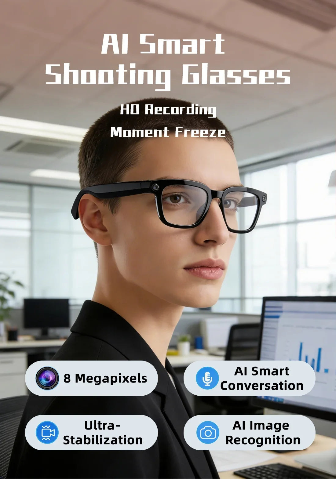 AI Smart Glasses 800W Camera Recording AI Photo Recognition BT Call Real Time Translation Voice Assistan Sunglasses Men Women