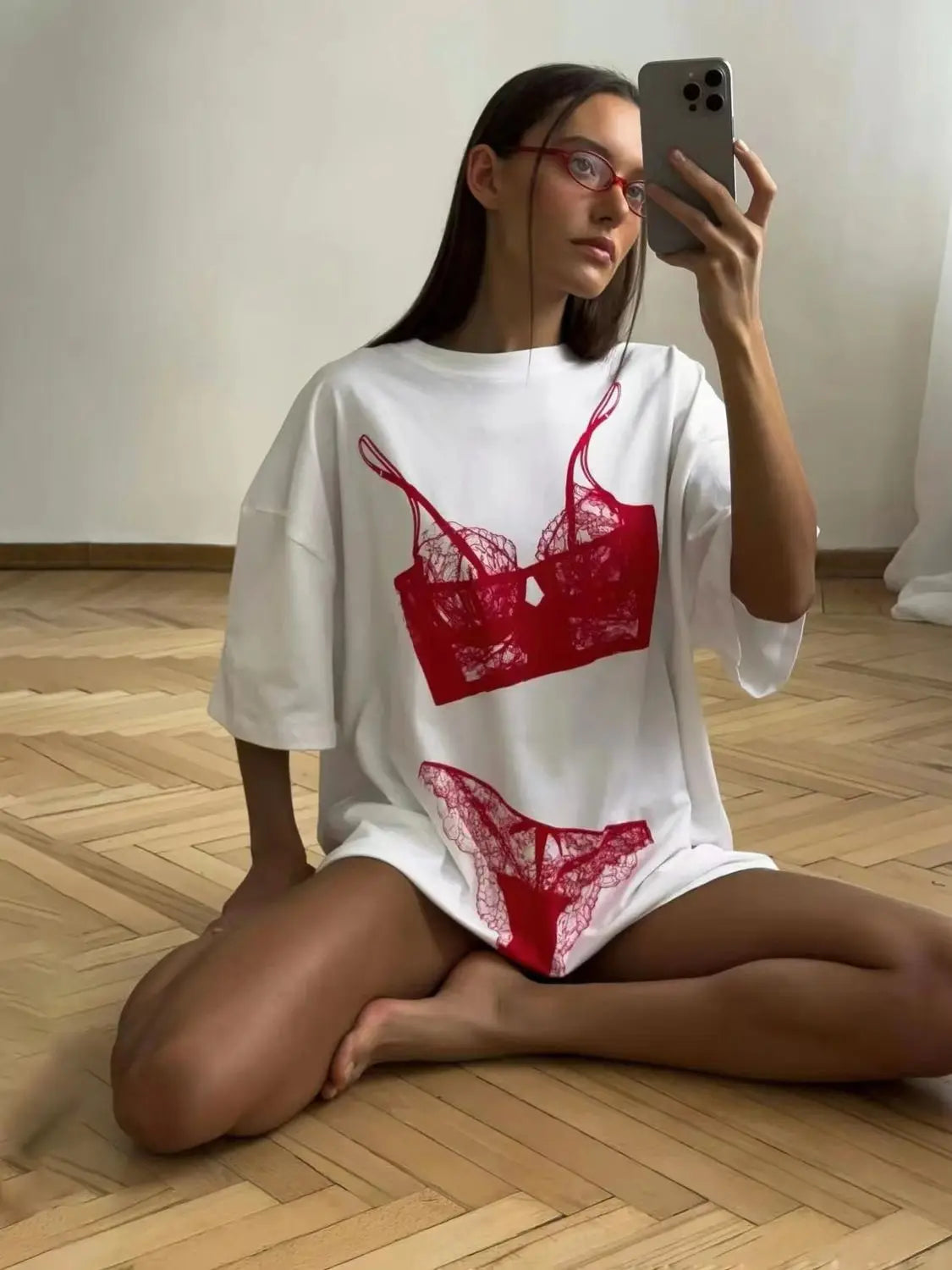 2026 Summer New Women T Shirts Retro Funny Printed High Street Personalized Loose Tees Tops