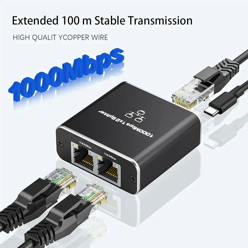 LccKaa 1000Mbps RJ45 Splitter 1 To 2/3/4 Adapter Network Splitter Cable Extender Gigabit LAN Connector for PC Laptop TV Router