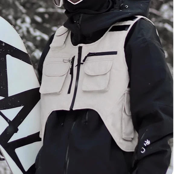Unisex Waterproof 3L Composite Fabric Ski Vest Men Women Outdoor Snowboard Multi-pocket Cargo Jacket Vests Sports Ski Waistcoat