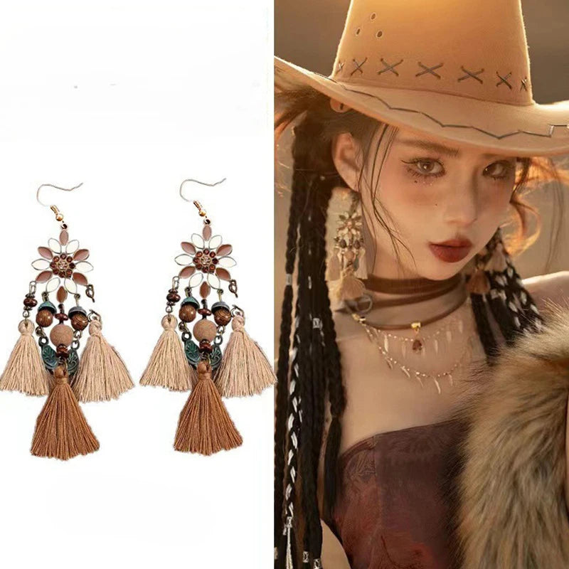 Cute Summer Flower Earrings Handmade Vacation Bohemian Earrings Exaggerated Beach Women Jewelry Party