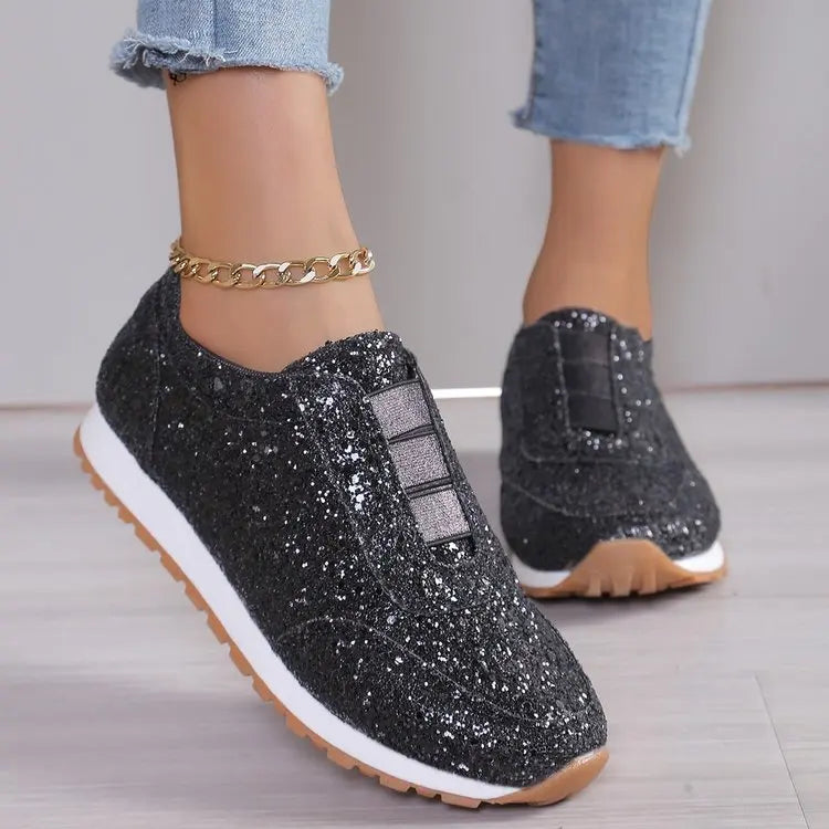 2024 Autumn New Fashion Slip-on Low-heeled Women's Sneakers Gold Silver Trend Sport Shoes Ladies Outdoor Casual Walking Shoes