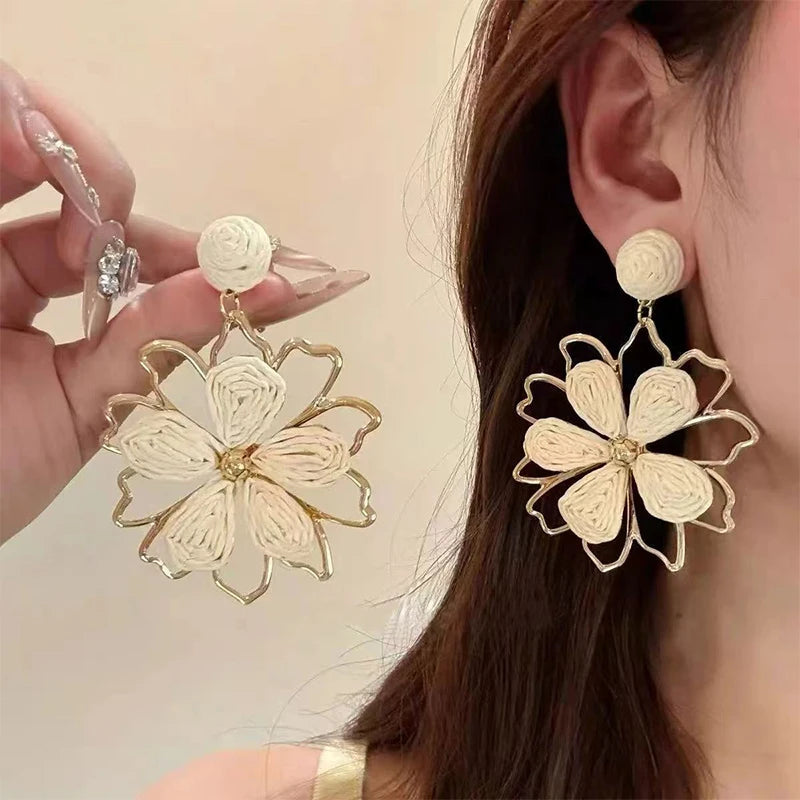 Cute Summer Flower Earrings Handmade Vacation Bohemian Earrings Exaggerated Beach Women Jewelry Party