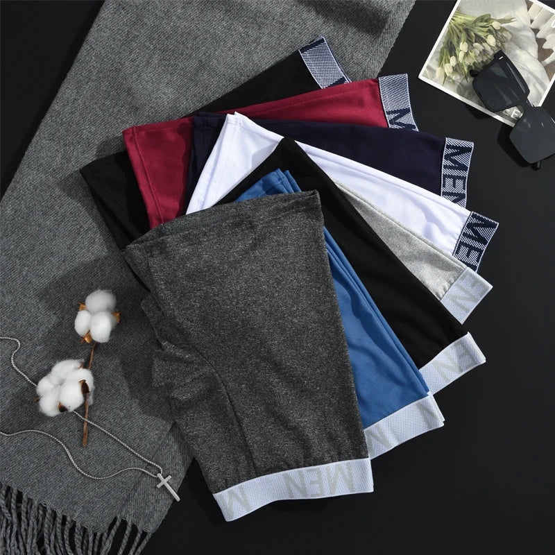 4Pcs/Set Seamless Milk Silk Mid-Long Boxer Shorts For Men Fashion High Elastic Leisure Comfortable Boyshort Sexy Male Underwear