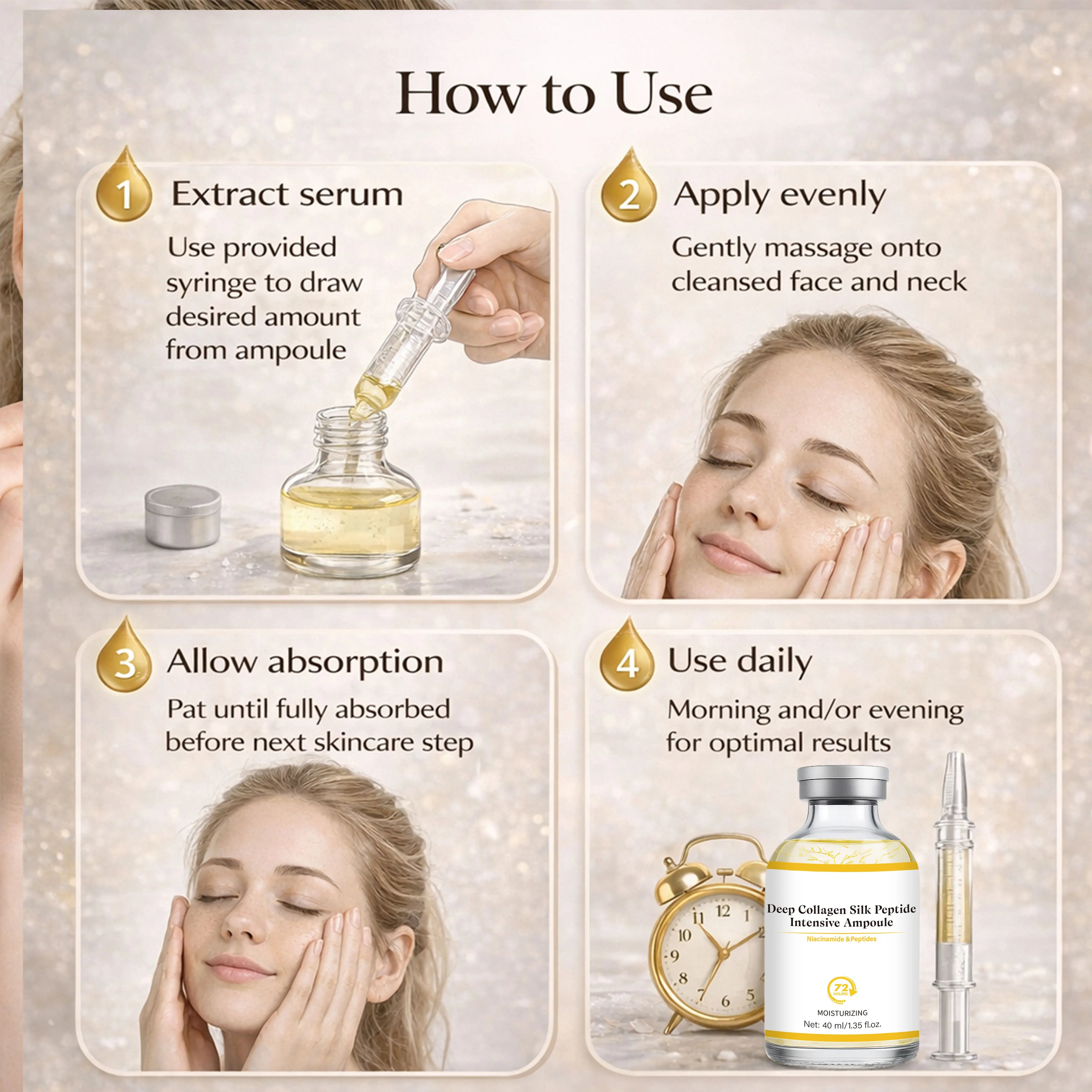 Deep Collagen Silk Peptide Intensive Ampoule Face-Lift Serum with Peptides & Deep Collagen Plumping, Smooth, Korean Skincare
