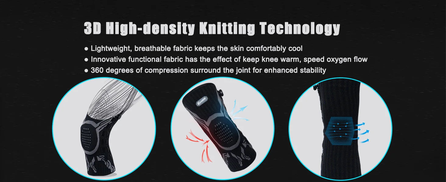 Kuangmi Smart Knob Knee Brace with Patella Gel Pad and Lateral Stabilizer, Compression Knee Brace for Exercise (Single), KMh752