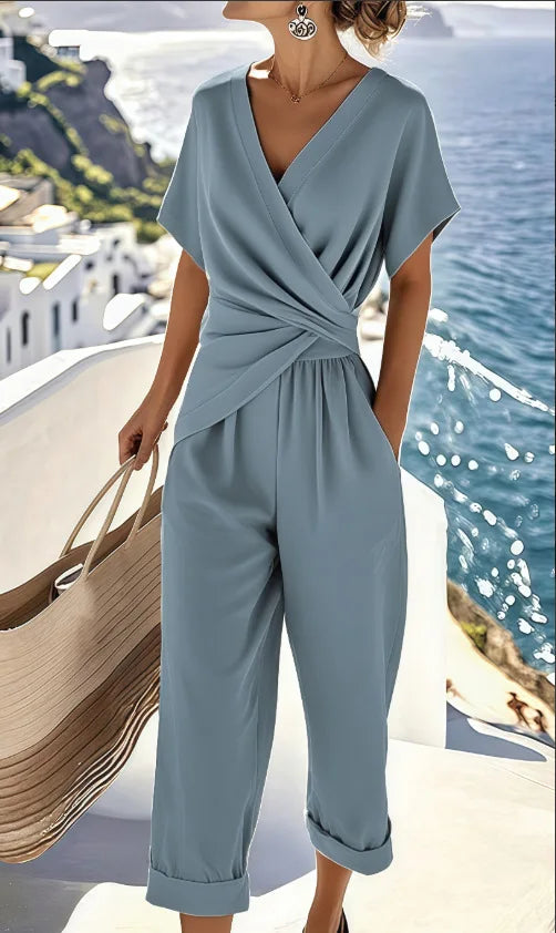 Women's Clothing 2025 Summer New  Fashionable Temperament Elegant Solid Color Irregular Short Sleeved Set New in Matching Sets
