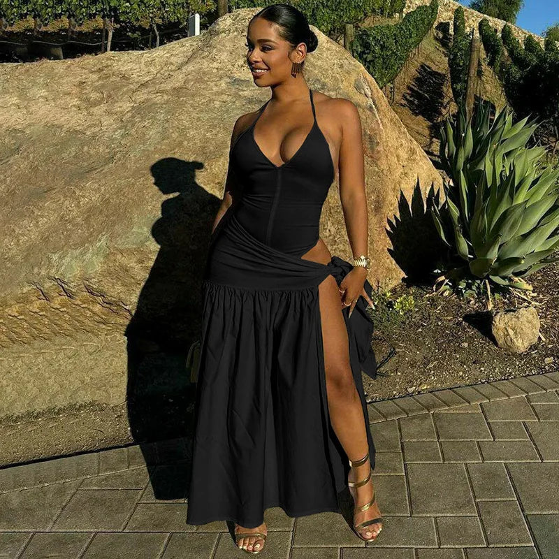 CM.YAYA Elegant Women's Set Sleeveless Strap Bodysuit +Long Skirts Set Autumn Tracksuit Sexy 2024 Tie Up Two 2 Piece Set Outfits