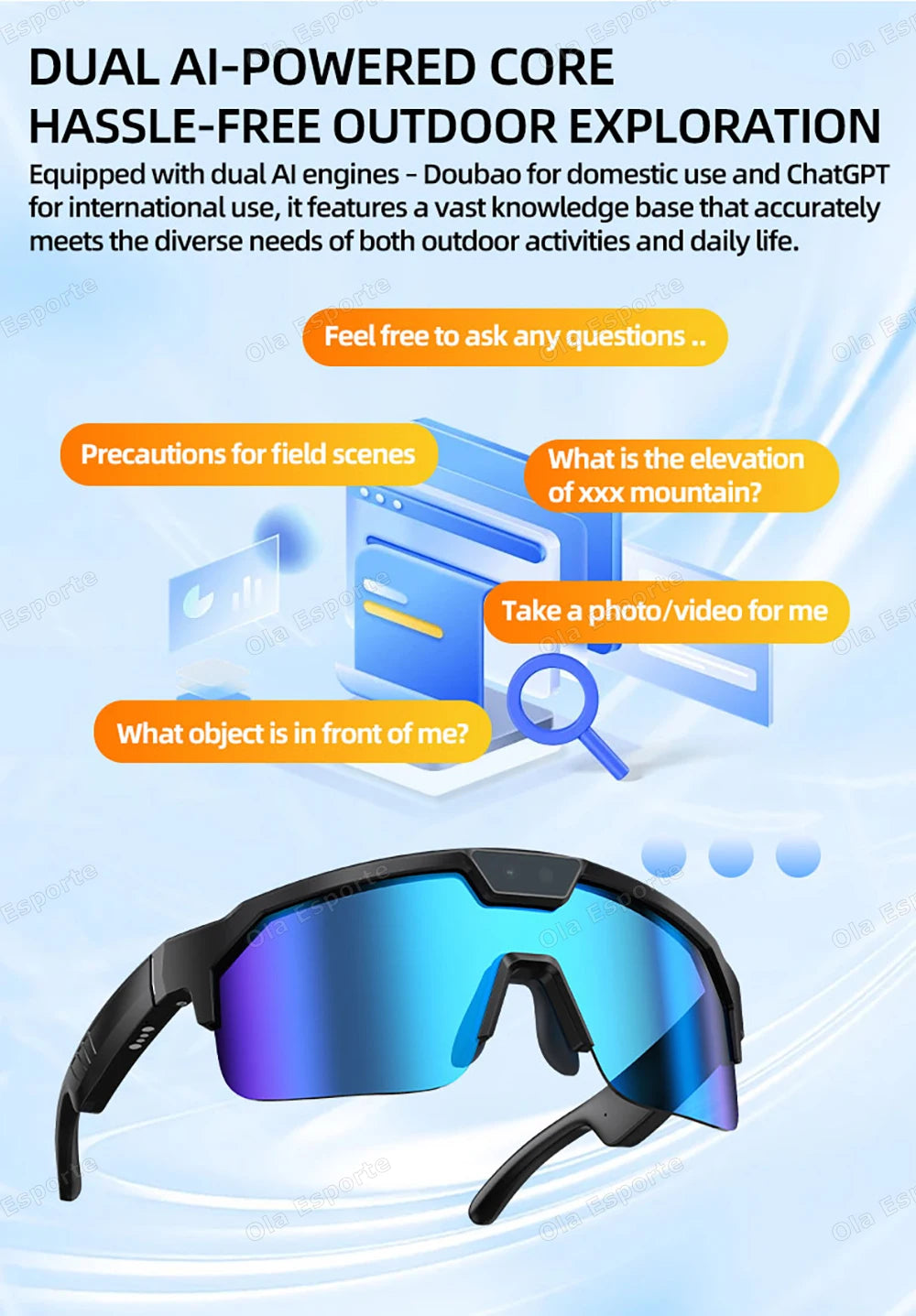 2026 New AI Smart Shooting & Recording Glasses with 800W Camera HD Anti-shake Bicycle Riding Shooting Artifact Windproof Goggles