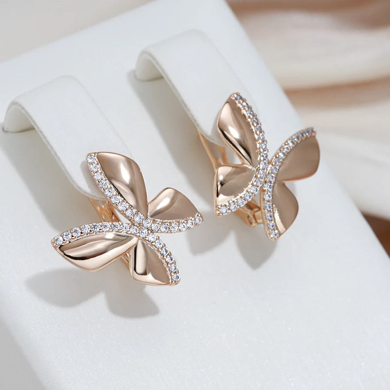 SYOUJYO Butterfly Shape Earrings For Women English Ear Clips Daily Wear Luxury 585 Gold Color Jewelry