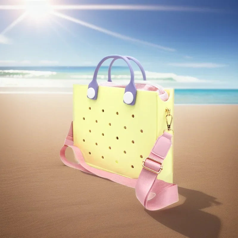 Fashion Storage EVA Large Leather Shoulder Bag Beach Tote Travel Handbag Storage for Women Casual Waterproof Bag Hole Fit Charms