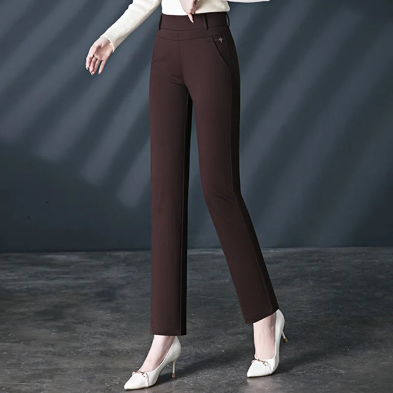 2026 New Women's Black Stretch Suit Pants, Fashion Purple Slim Trousers Green Brown Pantalones 27-34