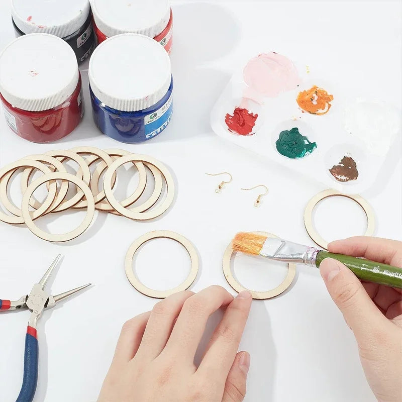 4-15cm Unfinished Wood Pieces Rings Shape Circle Ornaments Wood Rings Blank Wooden Slices for Painting Christmas Tree Home Decor
