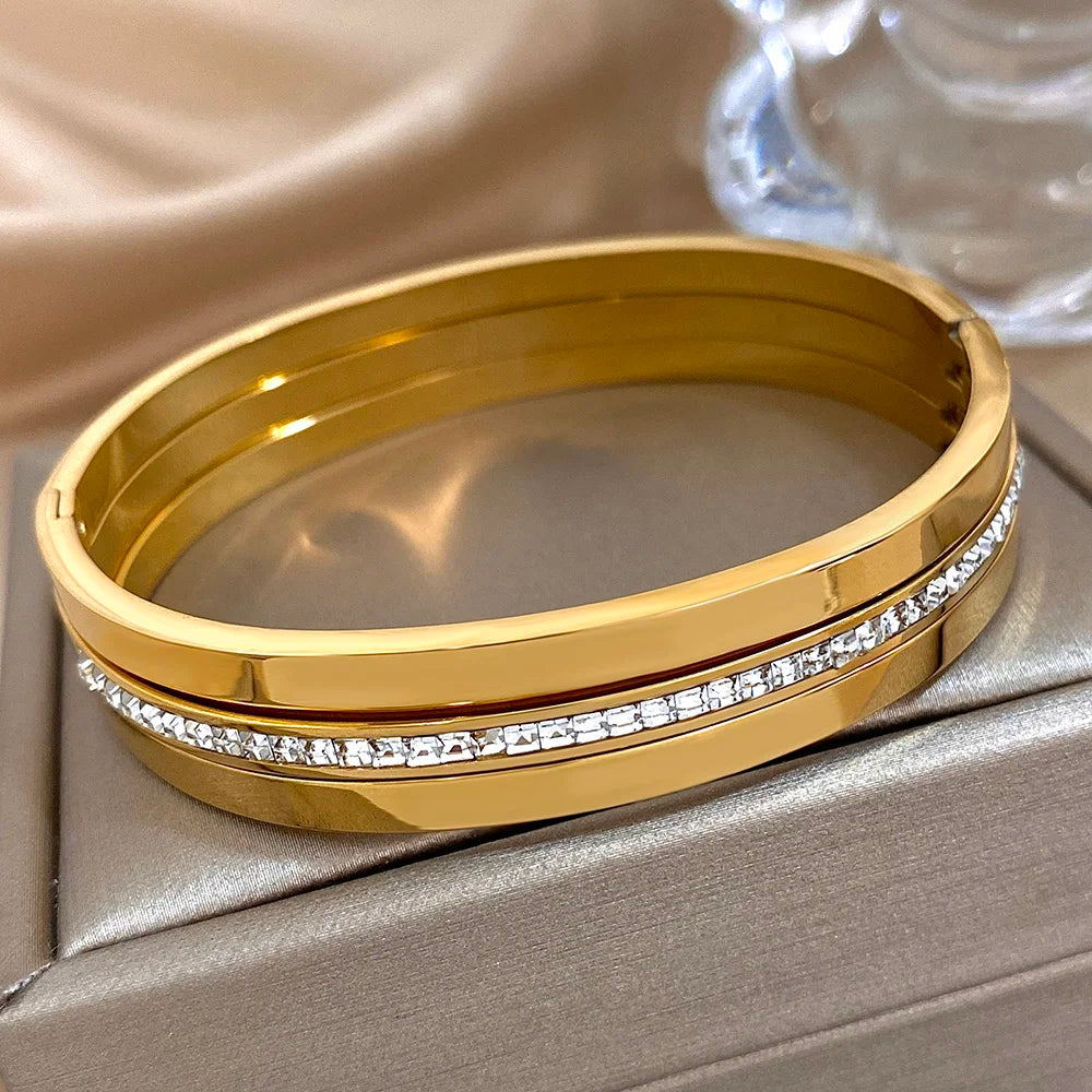 3PCS Luxury Rhinestone Bangle Bracelet Set for Women