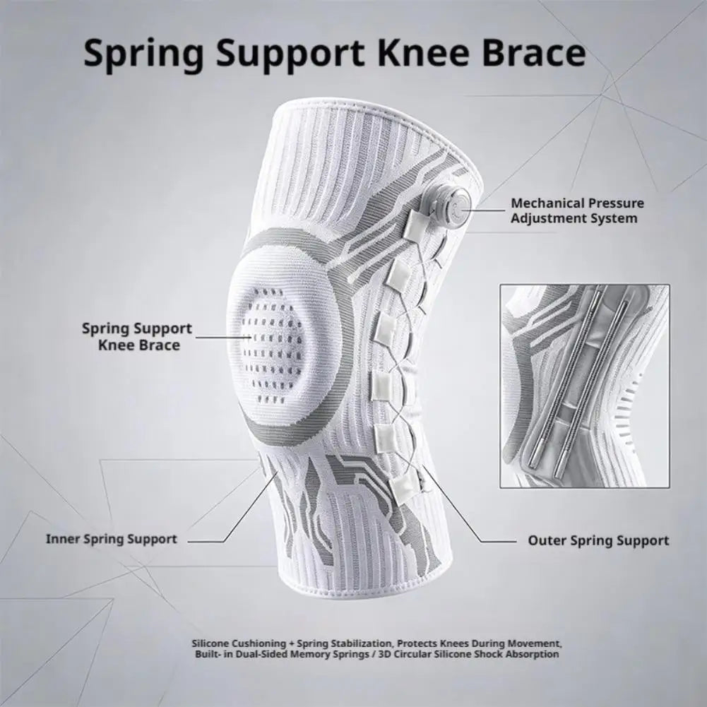 Knob Adjustable Knee Brace 360 Degree Protection Spring Lateral Support Anti-Slip Silicone Pads Breathable Knee Sleeve