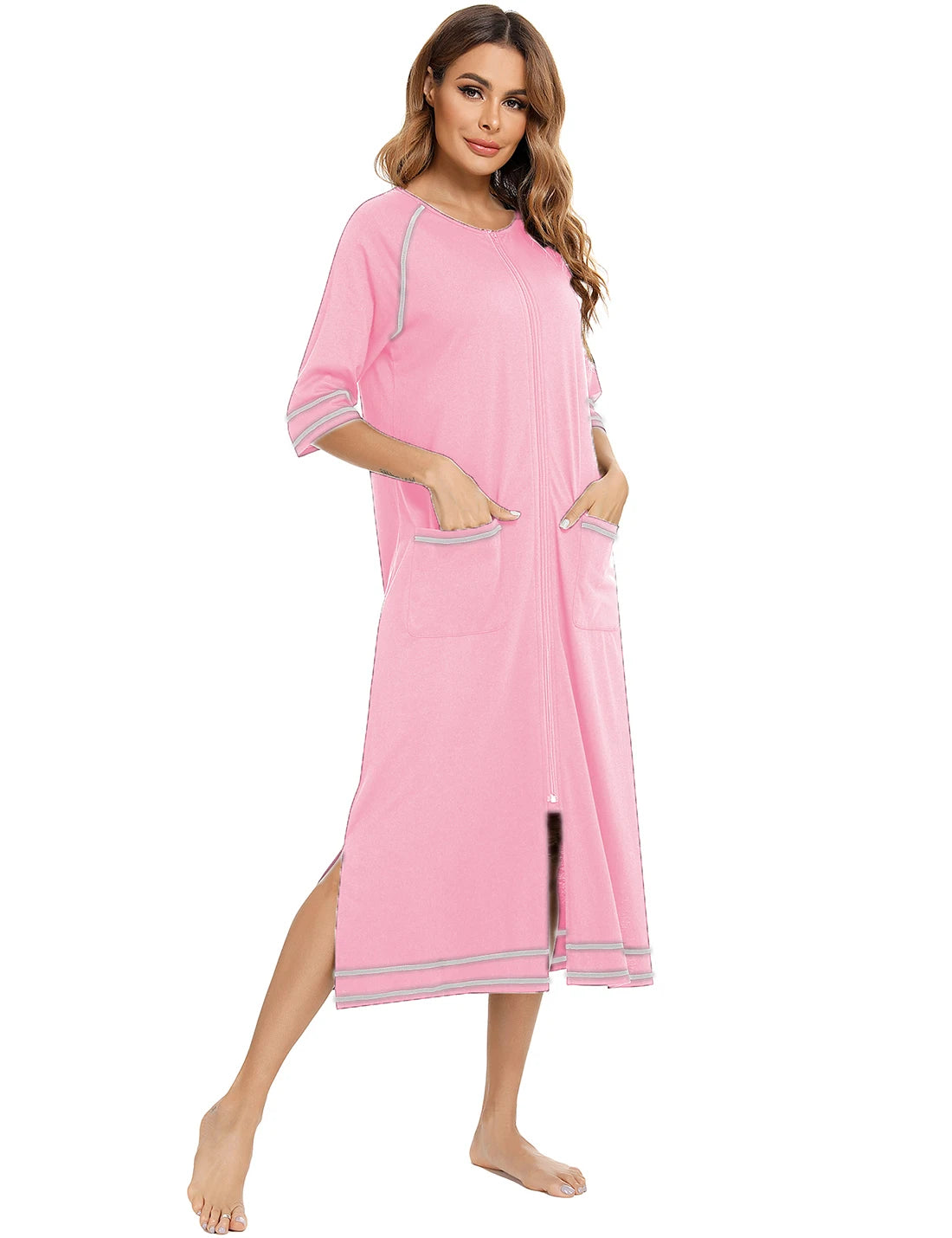 Zipper Women Sleepwear Pajama Maternity Dress 3/4Sleeve Nursing Baby Breastfeeding Nightdress Pregnancy Dress пижама хлопок