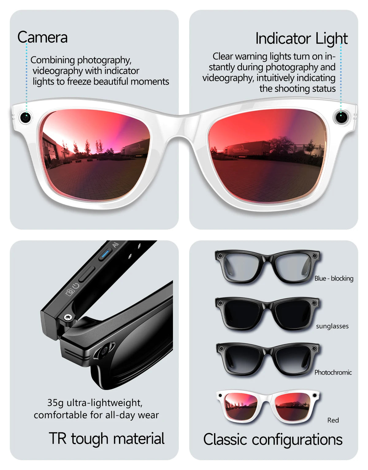 AI Smart Glasses with Camera 4K HD Video and PhotoCapture Real-TimeTranslation Voice Recording Open-Ear Audio Object Recognition