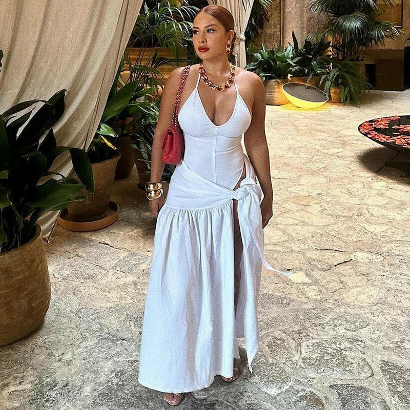 CM.YAYA Elegant Women's Set Sleeveless Strap Bodysuit +Long Skirts Set Autumn Tracksuit Sexy 2024 Tie Up Two 2 Piece Set Outfits