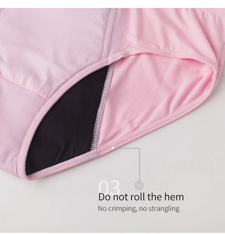 Women's Menstrual Panties Pink Girls' Physiological Hygiene Underwear 4 Layers Heavy Duty Absorbent Leak Proof Underwear