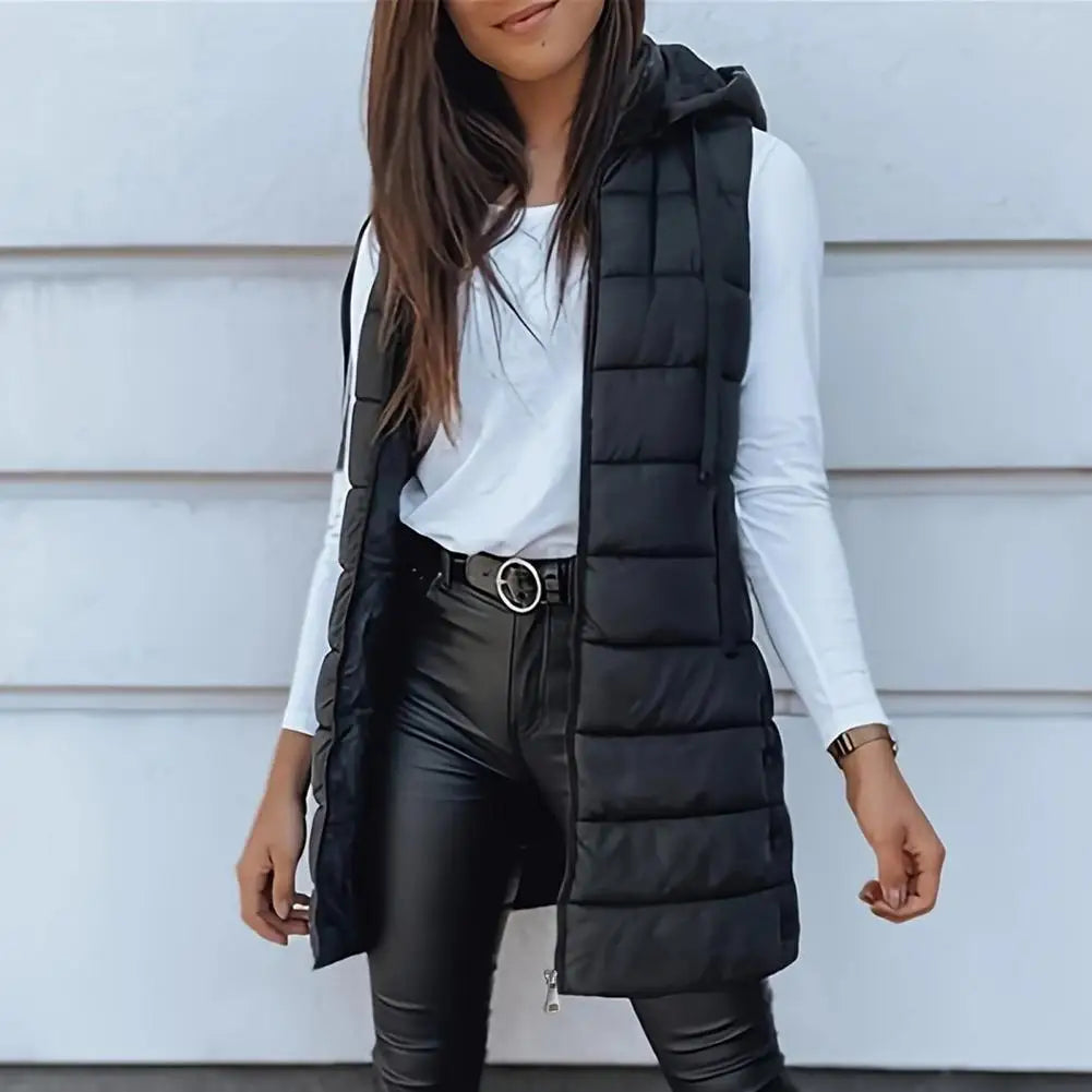 Women's Puffer Vest Casual Zip Up Quilted Padded Vest Hooded Sleeveless Down Jacket Winter Warm Outerwear Coat