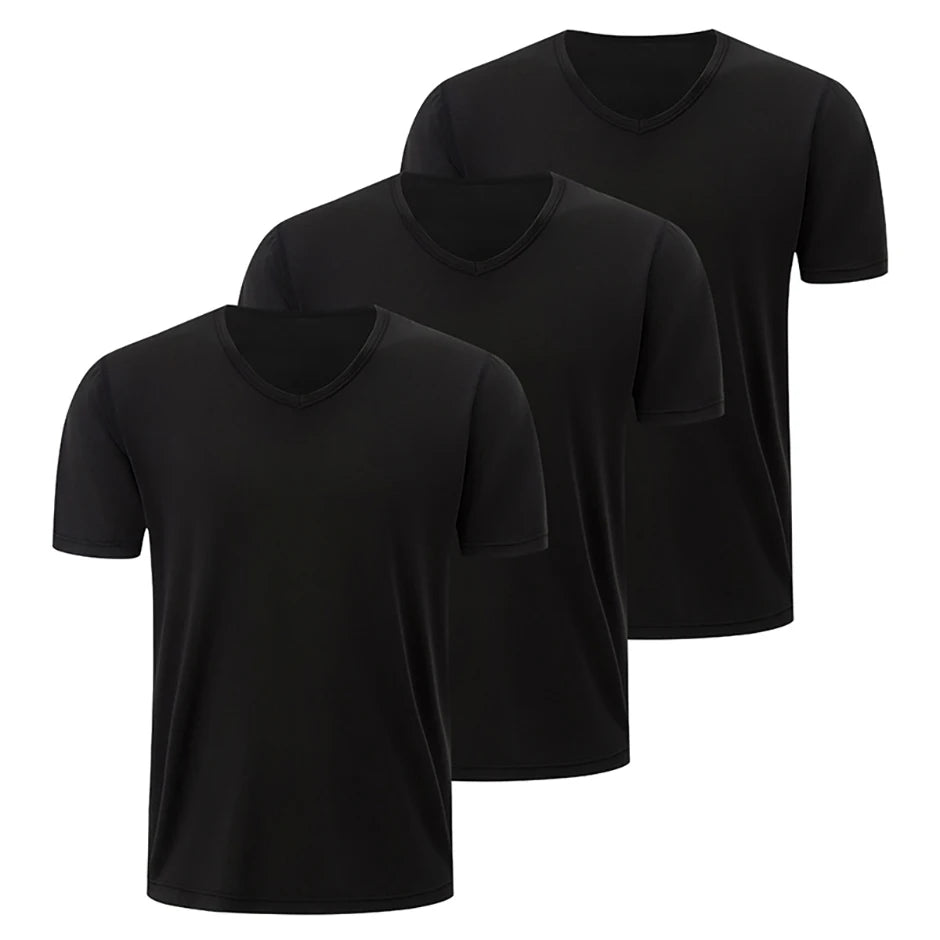 1/2/3 Pcs Men's Solid Color Casual Small White T Youth Loose Joker Classic V-neck Comfortable Short Sleeve Simple Fashion T-shir