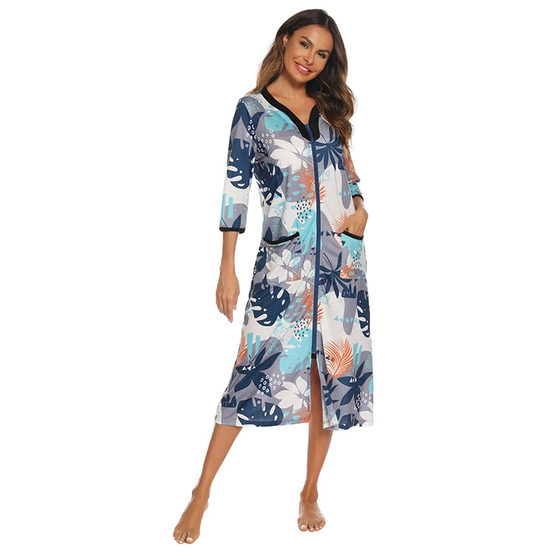Zipper Women Sleepwear Pajama Maternity Dress 3/4Sleeve Nursing Baby Breastfeeding Nightdress Pregnancy Dress пижама хлопок