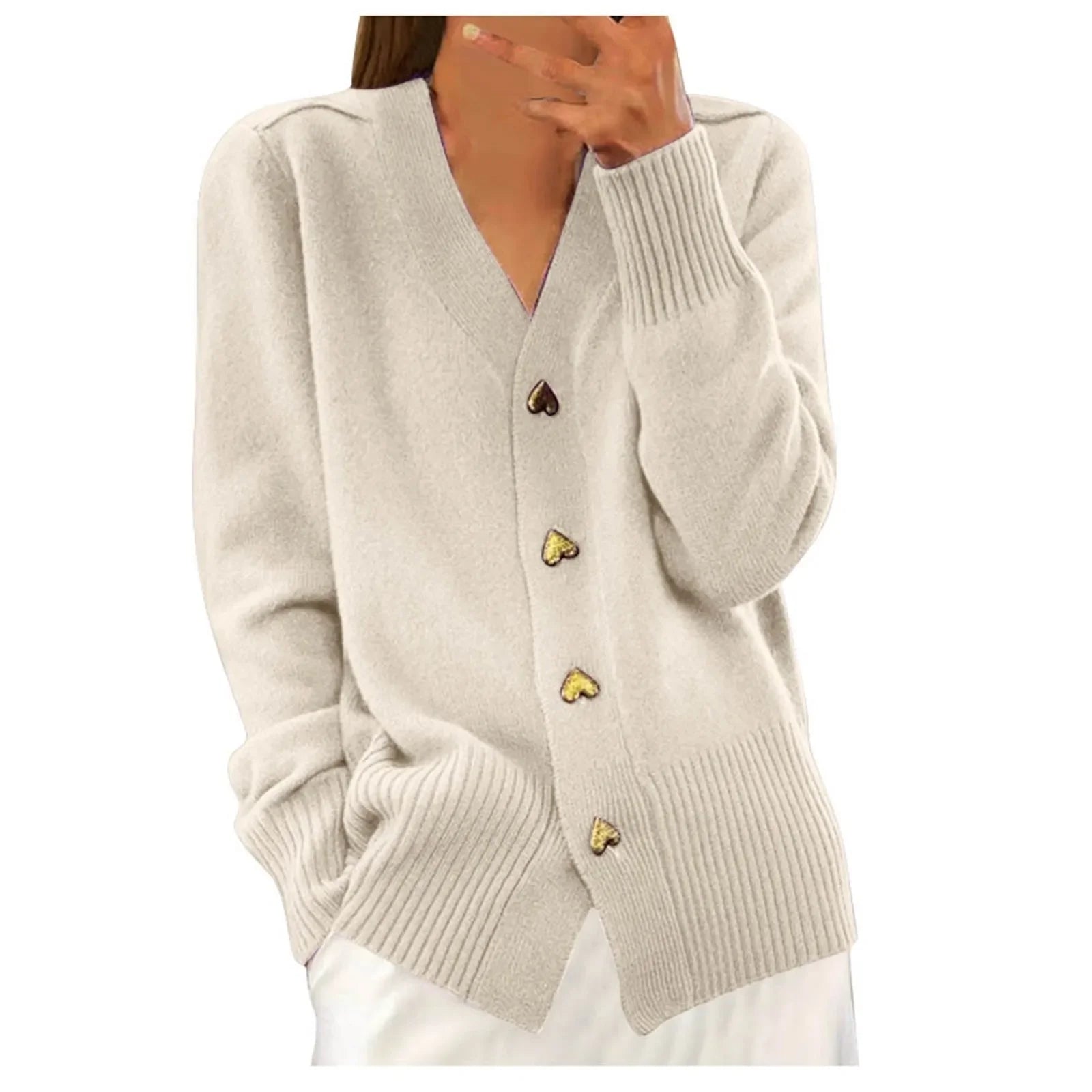 Fall Daily  for Women V Neck Love Button Down Casual Long Sleeve Knitted Sweaters Fall Daily Coat Winter Battoming Shirt