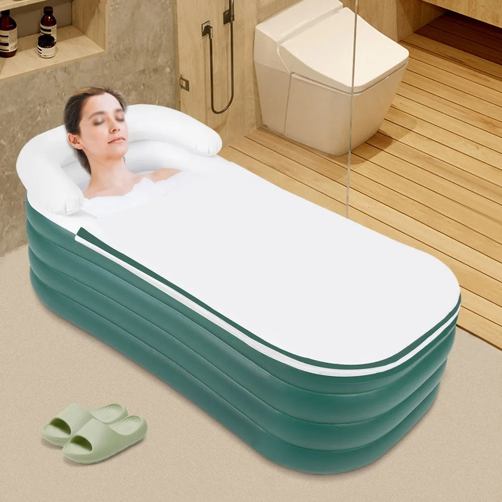 Foldable Inflatable Bathtub with Electric Air Pump Portable Ice and Hot Bath Tub Freestanding Unisex SPA Bathtub (Green)