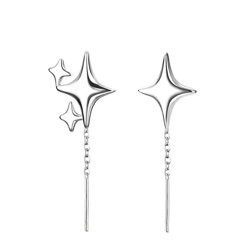 2025 New Korean Star Ear Wire Tassel Thread Chain Climb Star Pendants Drop Earrings Women's Straight Hanging Earings Jewelry