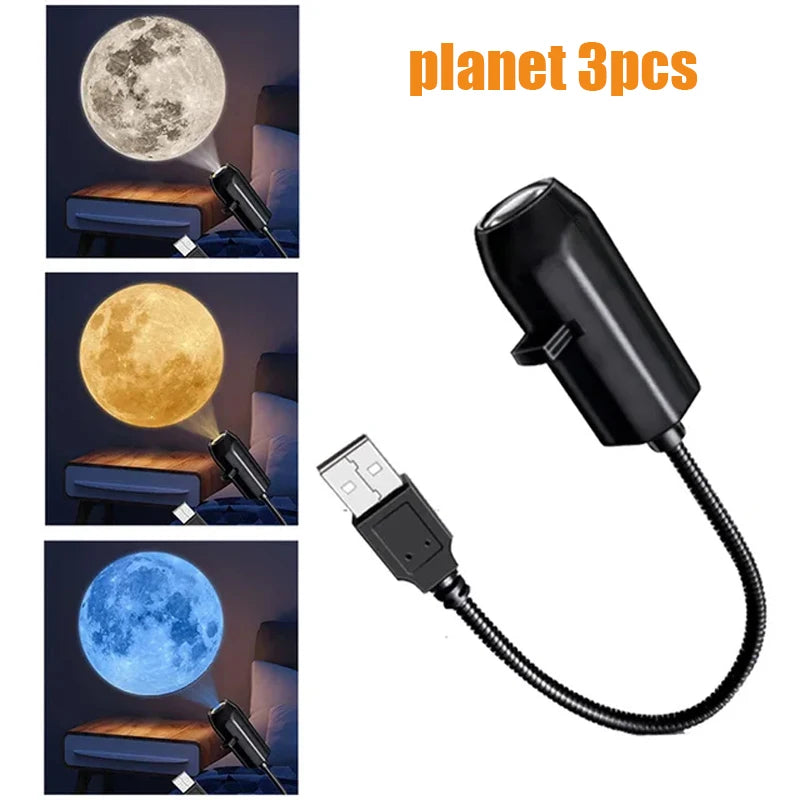 USB Ceiling Moon Earth Projection Atmosphere Light Starry Sky Lamp Night Light Romantic Bedroom Decoration Galaxy Projector