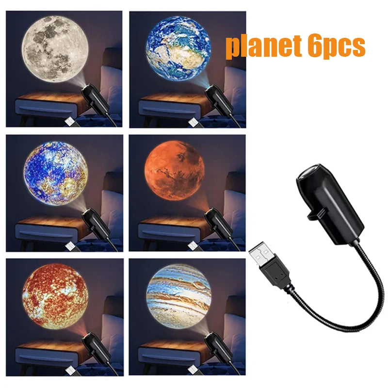 USB Ceiling Moon Earth Projection Atmosphere Light Starry Sky Lamp Night Light Romantic Bedroom Decoration Galaxy Projector