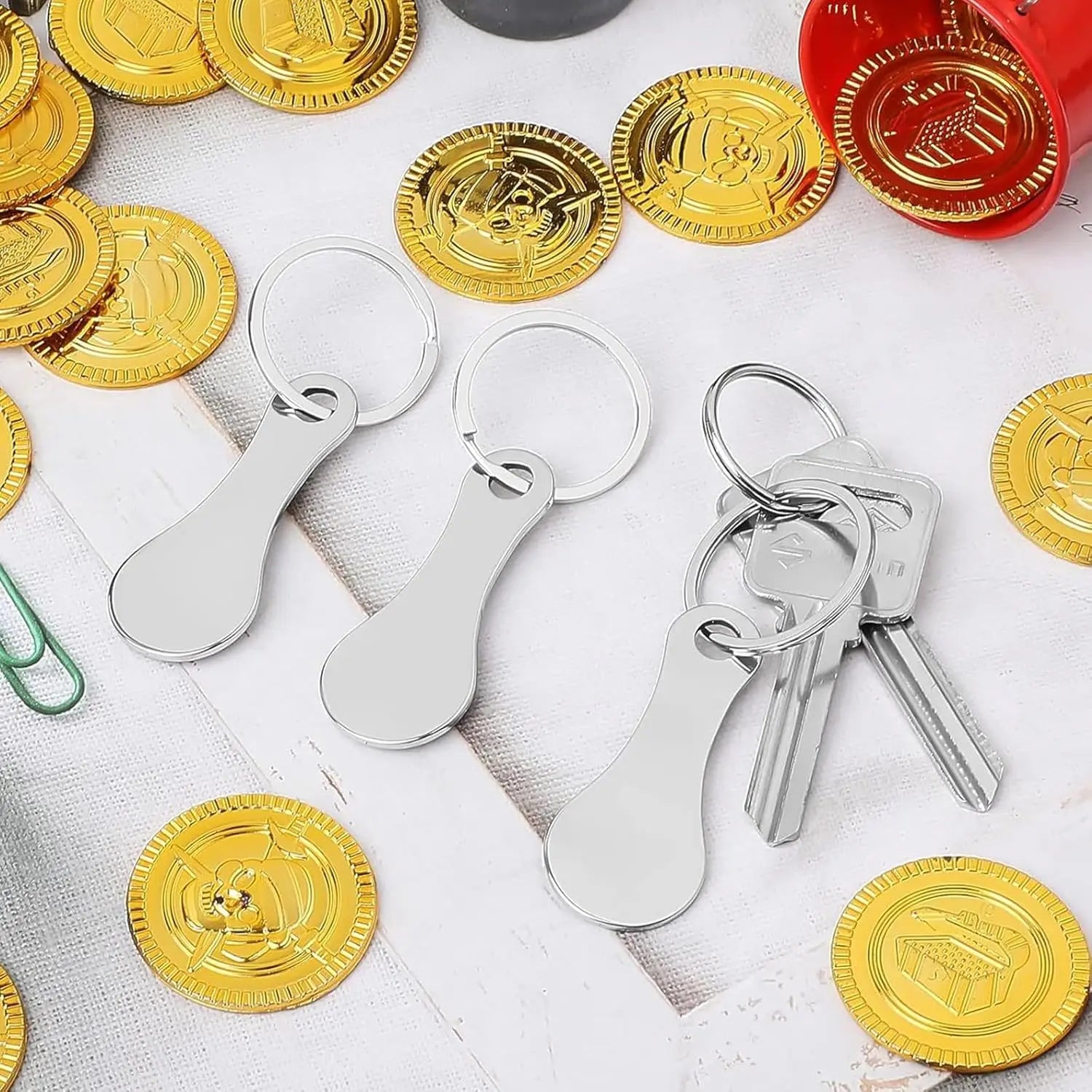 10PCS Free Custom Logo Shopping Cart Trolley Token Key Ring Hanger Loose Shopping Cart Chip Stainless Steel Shopping Cart Tools
