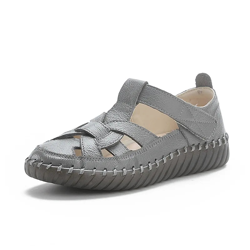 Newest gladiator summer sandals women's big size 43 woman real leather sandals ladies patchwork strap Non-slip flats