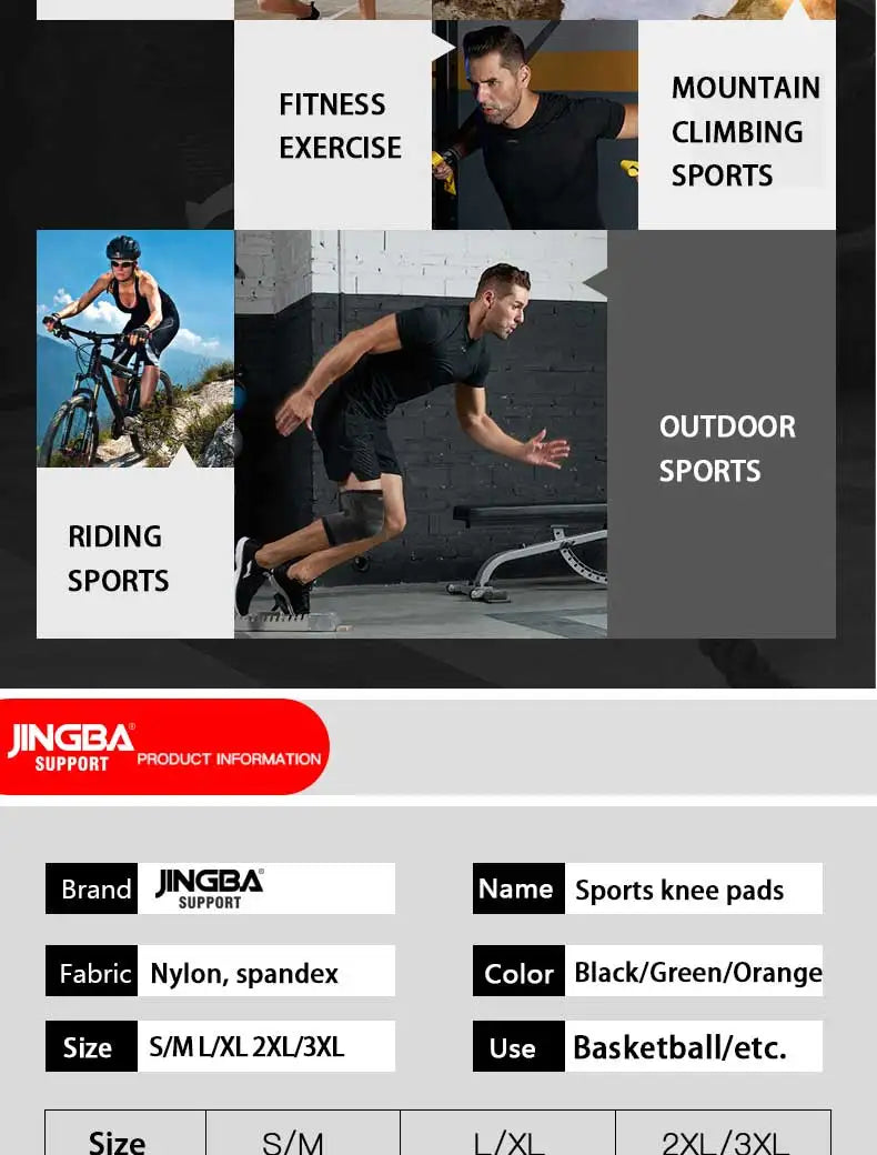 JINGBA SUPPORT Sports Basketball Knee Pads Support Elastic Nylon Knee Brace Volleyball Knee Protector Rodillera Deportiva